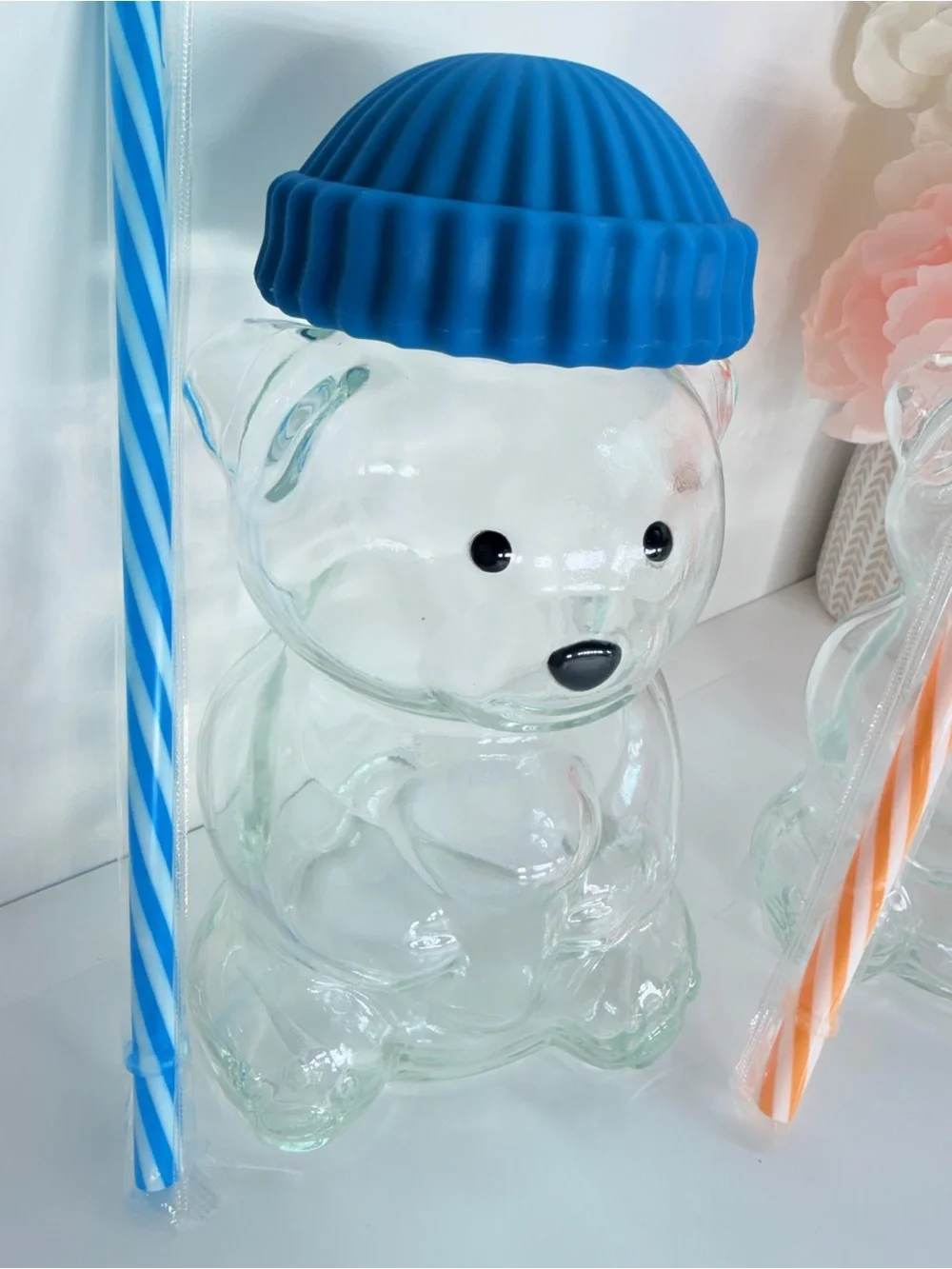 Green-Top Clear Bear Drink Cup with Straw - Party Supply